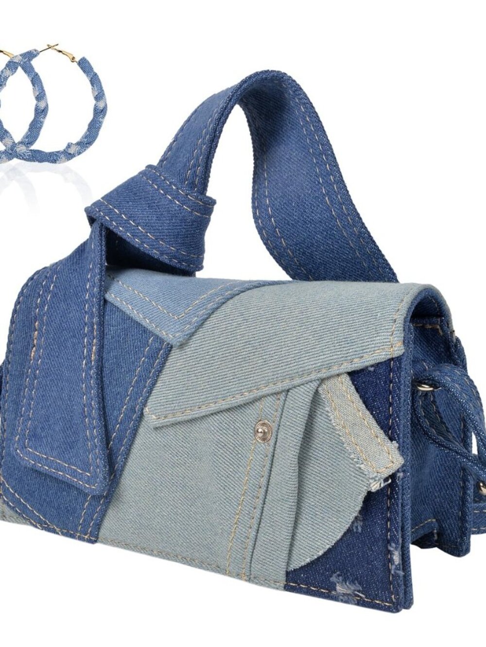 Denim Purses set for Women Mini Jeans Handbag & Circle Earrings for Teen Girls